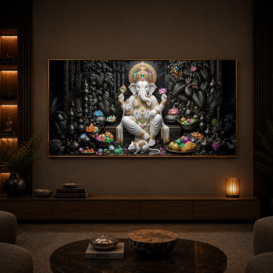Divine Lord Ganesha Modern Luxury Backlight Horizontal Wall Art