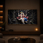 Radha Krishna Swing Modern Luxury Backlight Horizontal Wall Art