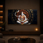 Lord Hanuman Sitting In A Meditative Modern Luxury Backlight Horizontal Wall Art