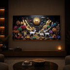 White Deer With Sun Modern Luxury Backlight Horizontal Wall Art