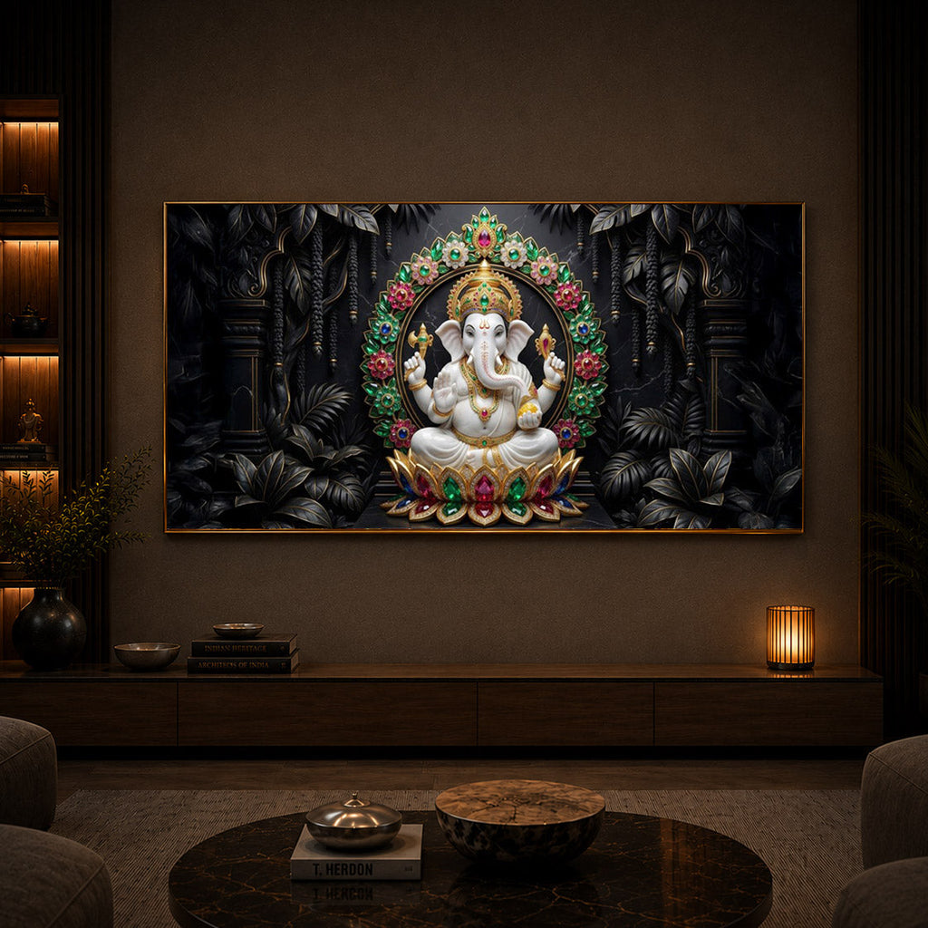 Depicts Lord Ganesha Modern Luxury Backlight Horizontal Wall Art