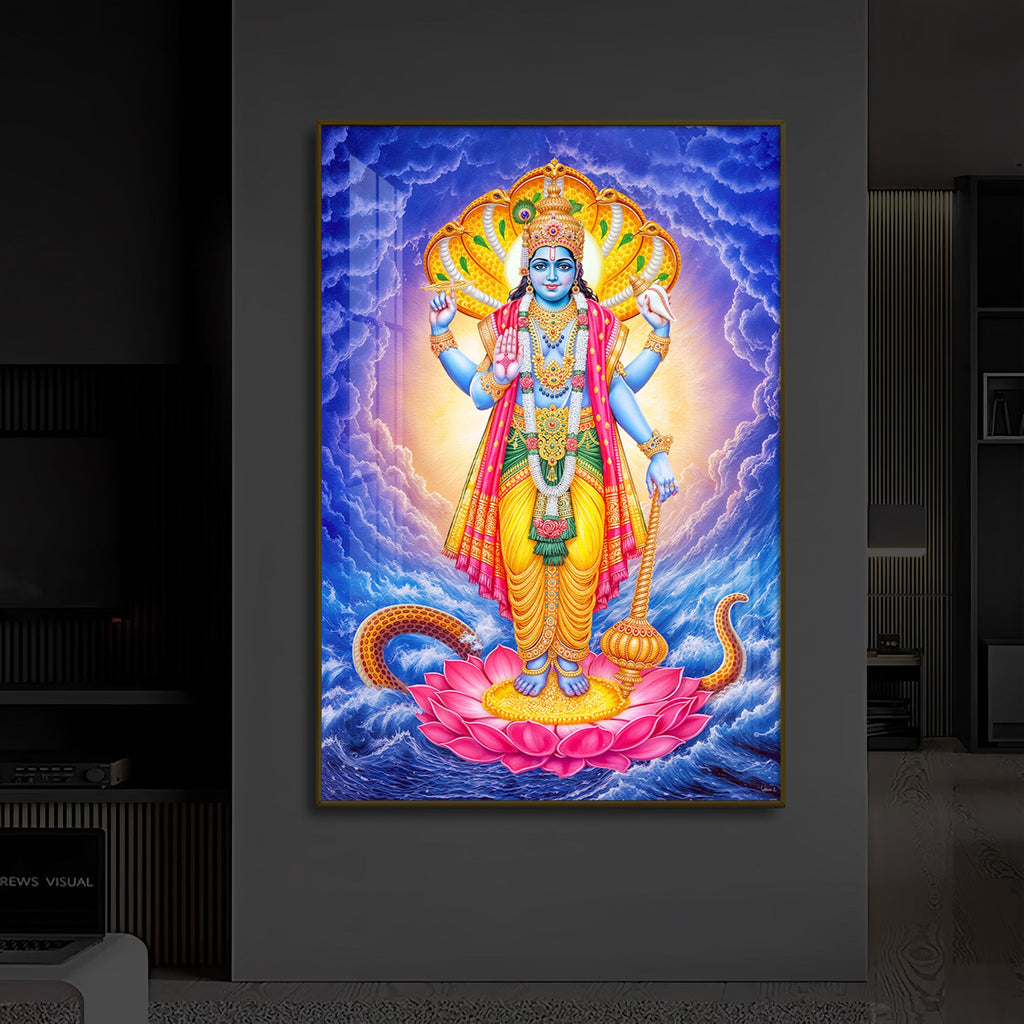 Sri Maha Vishnu Modern Luxury Backlight Vertical Wall Art