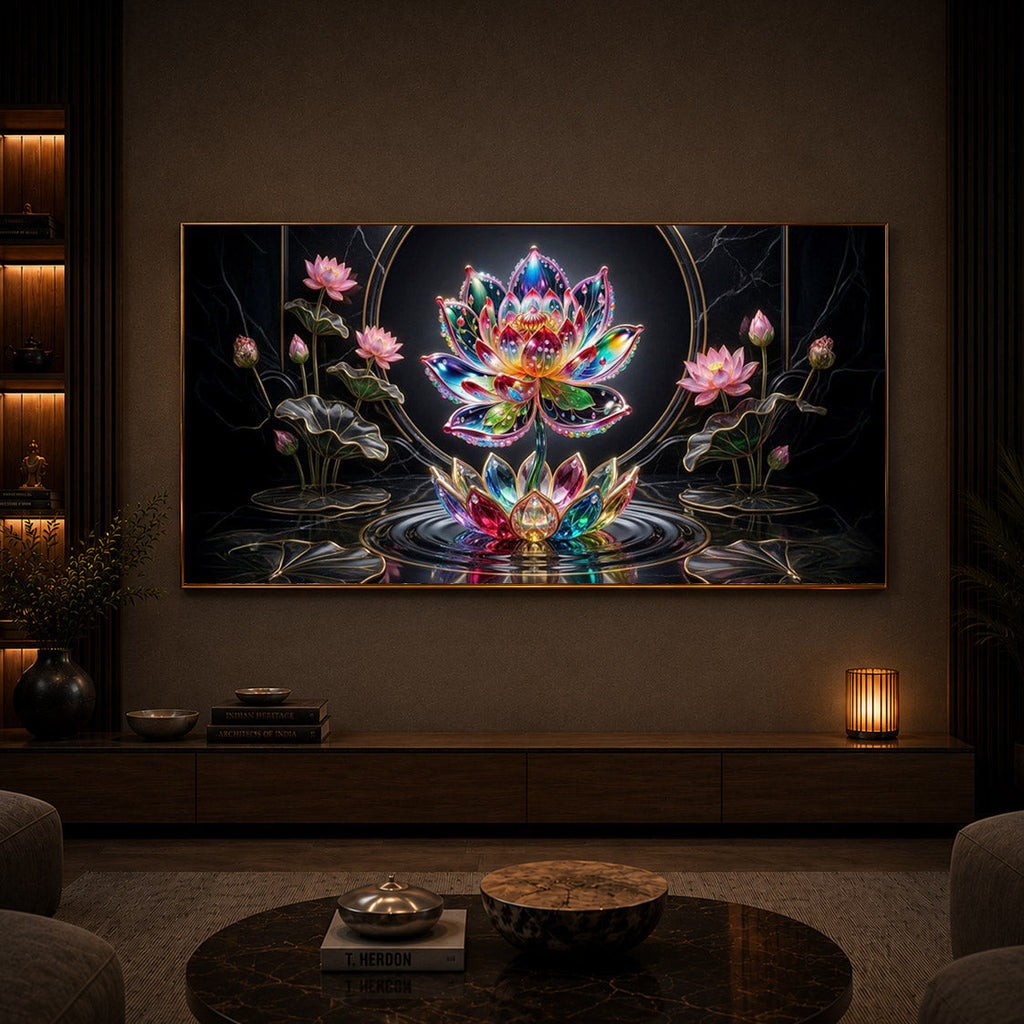 Colorful Lotus Flower Modern Luxury Backlight Horizontal Wall Art