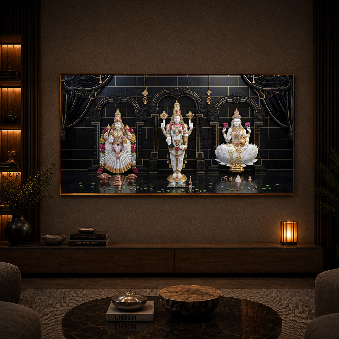 Maa Laxmi & Lord Venkateswara Modern Luxury Backlight Horizontal Wall Art