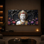 Lotus Serenity Lord Buddha Modern Luxury Backlight Horizontal Wall Art