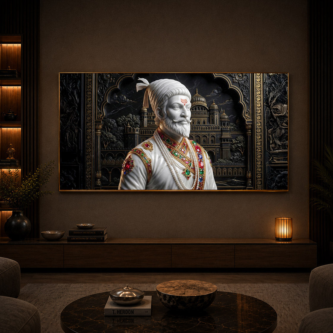 Veer Chhatrapati Shivaji Maharaj Modern Luxury Backlight Horizontal Wall Art