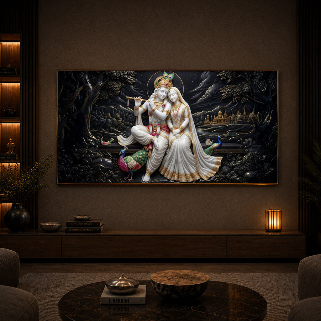 Divine Harmony Radha Krishna Modern Luxury Backlight Horizontal Wall Art