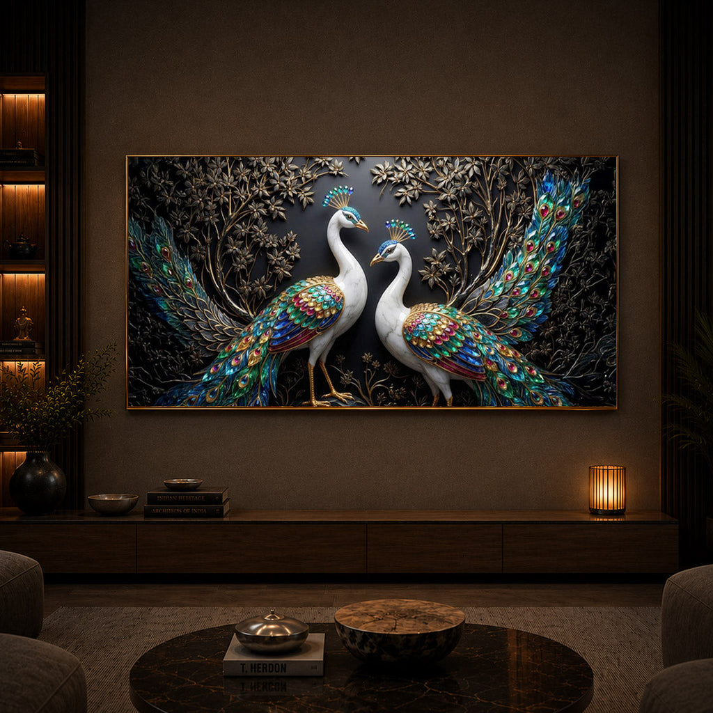 Serene Peacock Modern Luxury Backlight Horizontal Wall Art