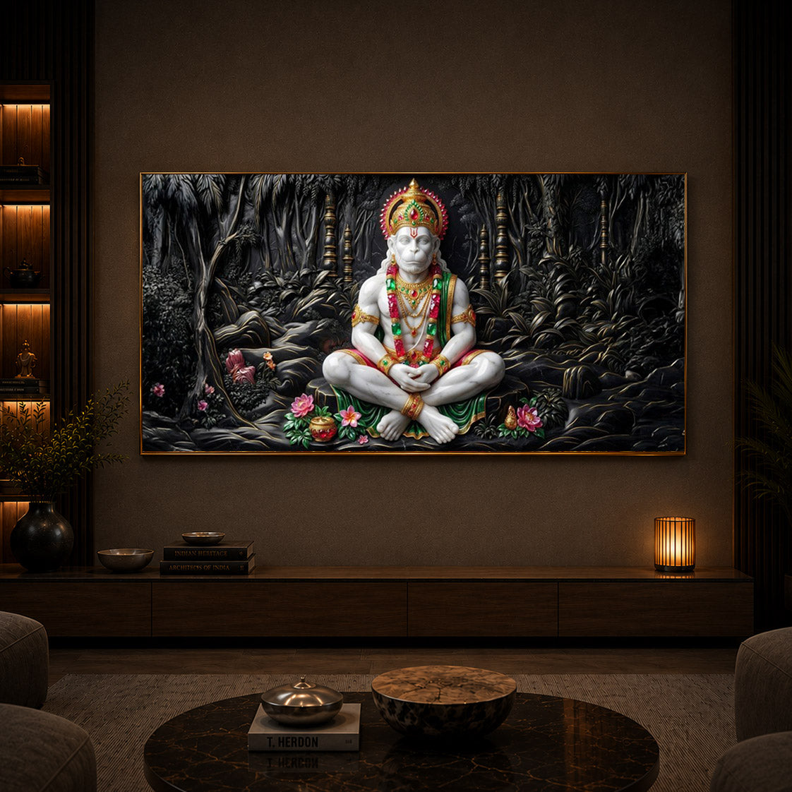 Lord Hanuman Modern Luxury Backlight Horizontal Wall Art