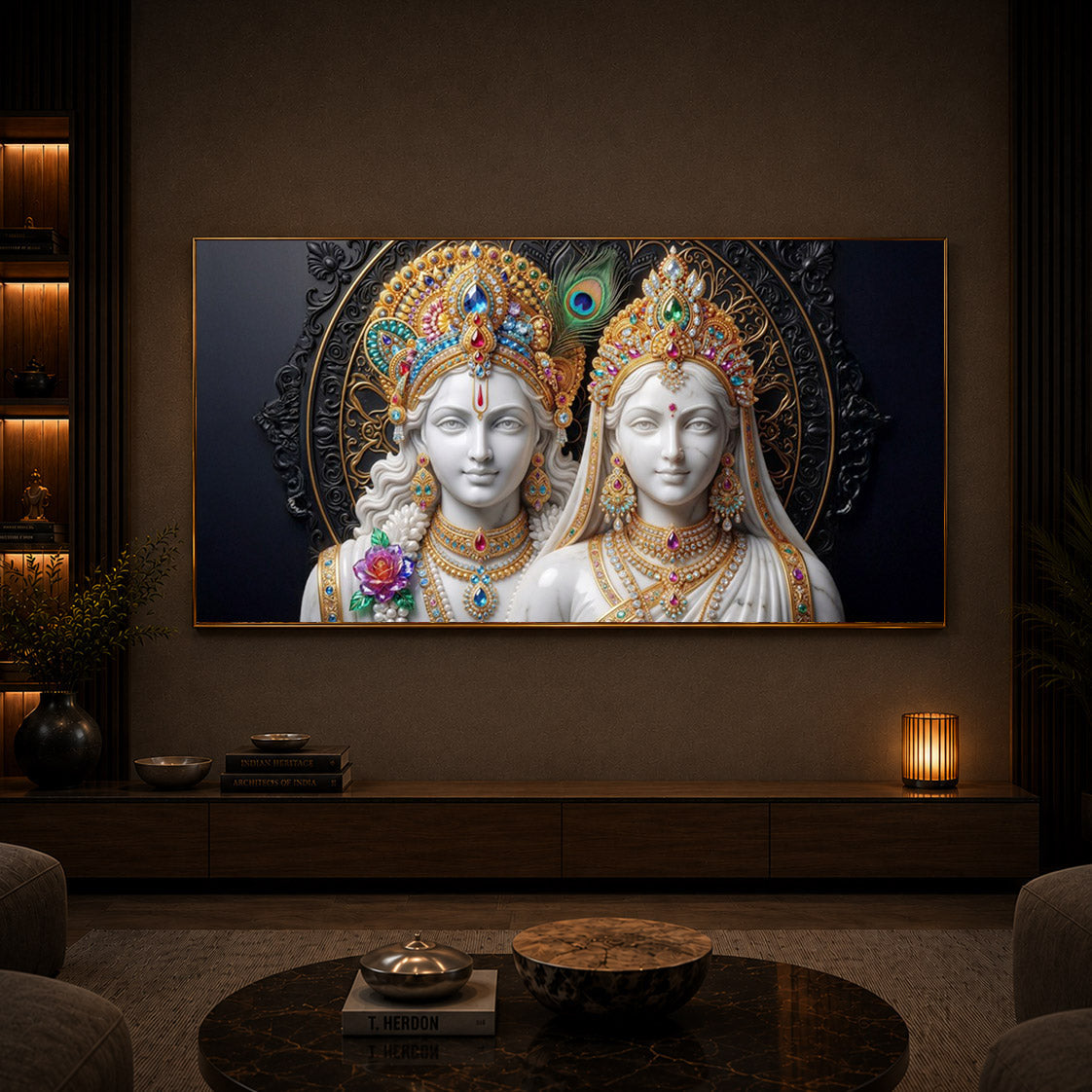 Generic Radha Krishna Modern Luxury Backlight Horizontal Wall Art