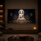 White Buddha Statue Modern Luxury Backlight Horizontal Wall Art
