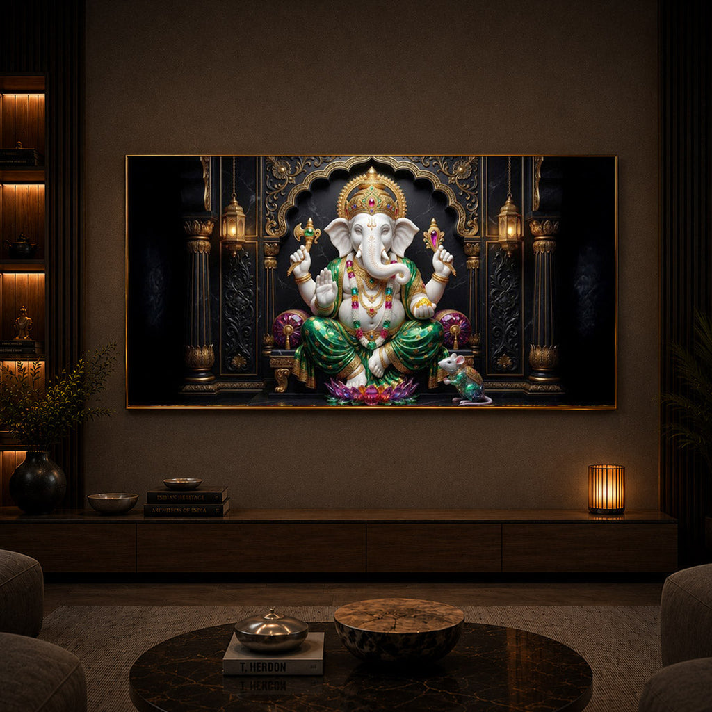 Majestic Lord Ganesha Luxury Backlight Horizontal Wall Art