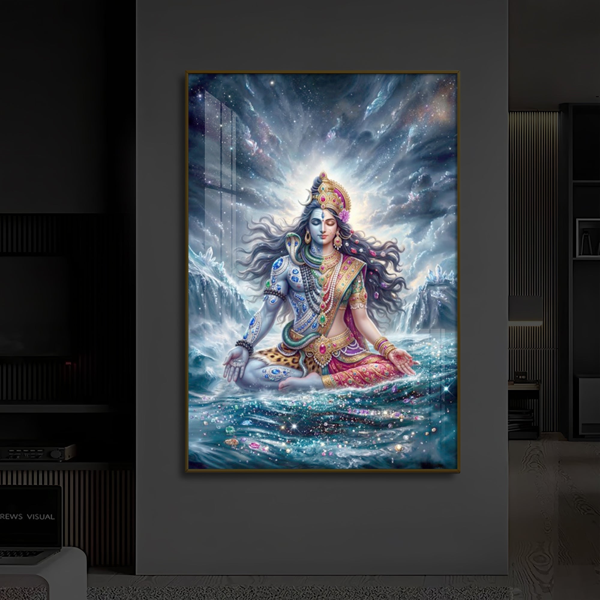 Ardhanarishvara Modern Luxury Backlight Vertical Wall Art