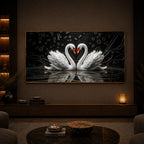 Two White Swans Forming A Heart Modern Luxury Backlight Horizontal Wall Art