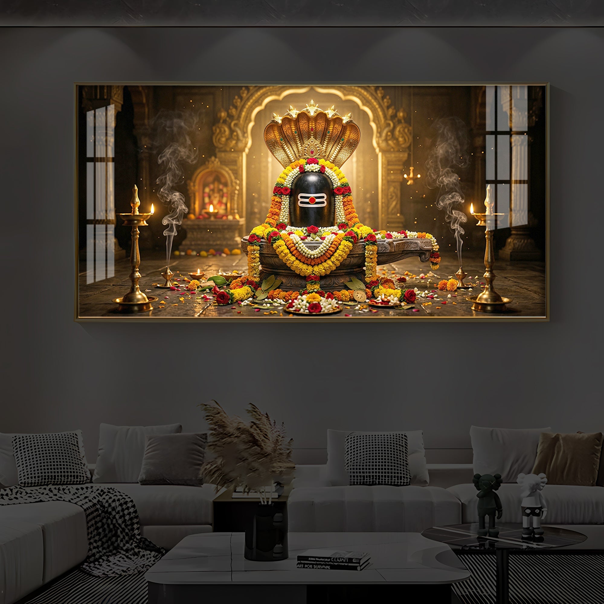 Mahadeva Shivling Modern Luxury Backlight Horizontal Wall Art