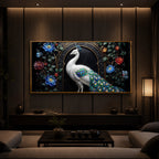 Majestic Peacock With Flower Modern Luxury Backlight Horizontal Wall Art