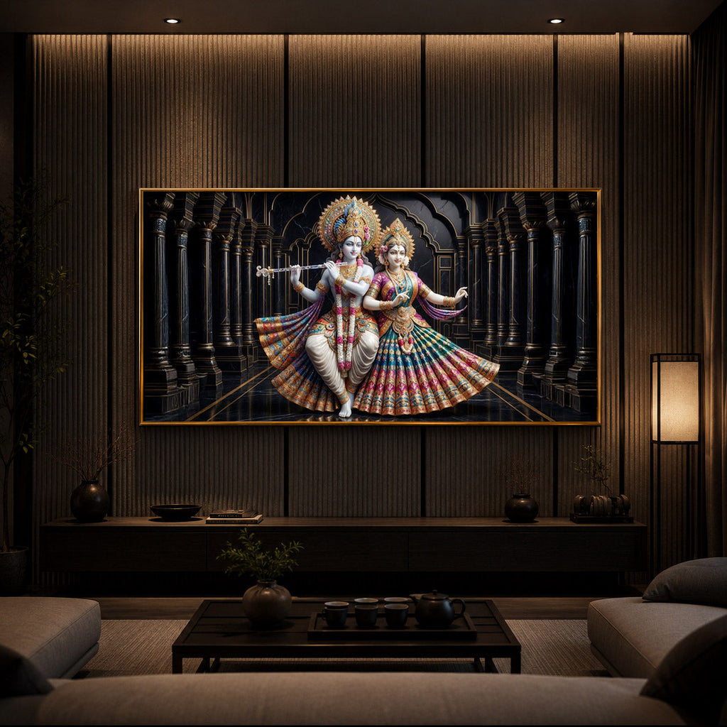 Hindu Seities Radha & Krishna Modern Luxury Backlight Horizontal Wall Art
