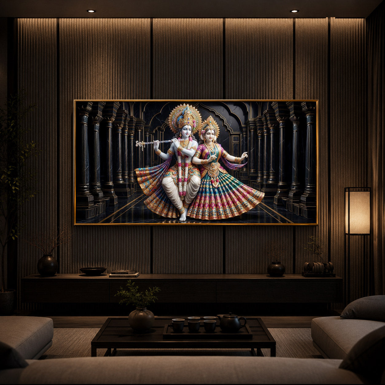 Hindu Seities Radha & Krishna Modern Luxury Backlight Horizontal Wall Art