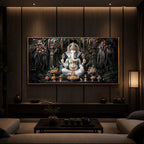 Lord Ganesha In A Serene Modern Luxury Backlight Horizontal Wall Art