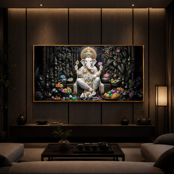 Divine Lord Ganesha Modern Luxury Backlight Horizontal Wall Art