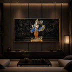 Lord Krishna With Flute Modern Luxury Backlight Horizontal Wall Art