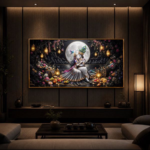 Generic Radha Krishna Romantic Modern Luxury Backlight Horizontal Wall Art