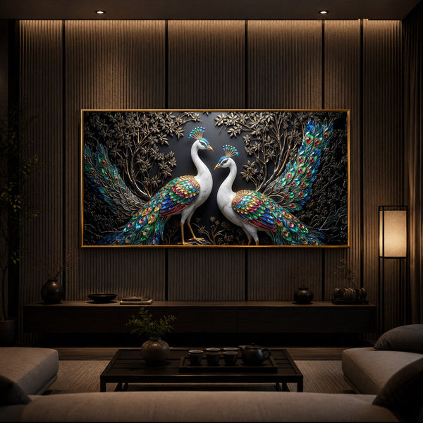 Serene Peacock Modern Luxury Backlight Horizontal Wall Art