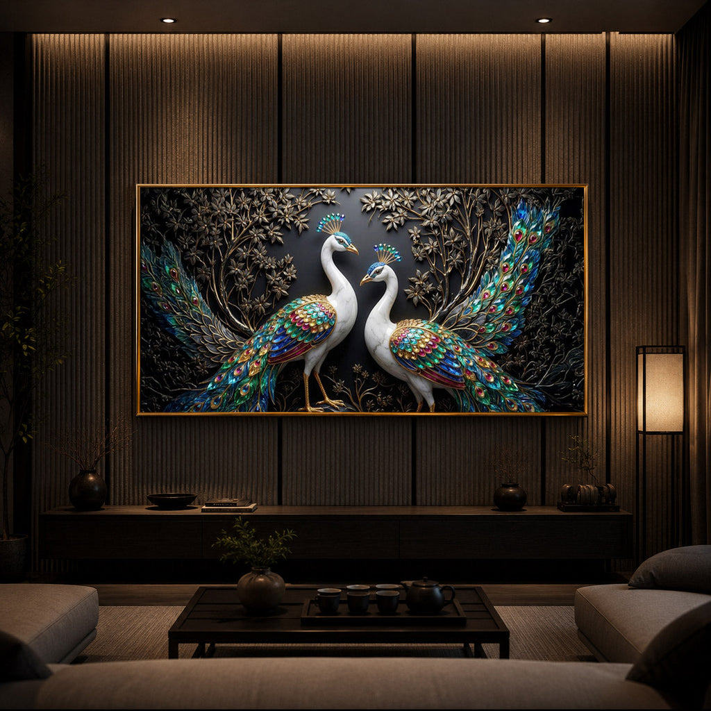 Serene Peacock Modern Luxury Backlight Horizontal Wall Art