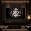 Lord Ganesha With Peacock Feather Modern Luxury Backlight Horizontal Wall Art