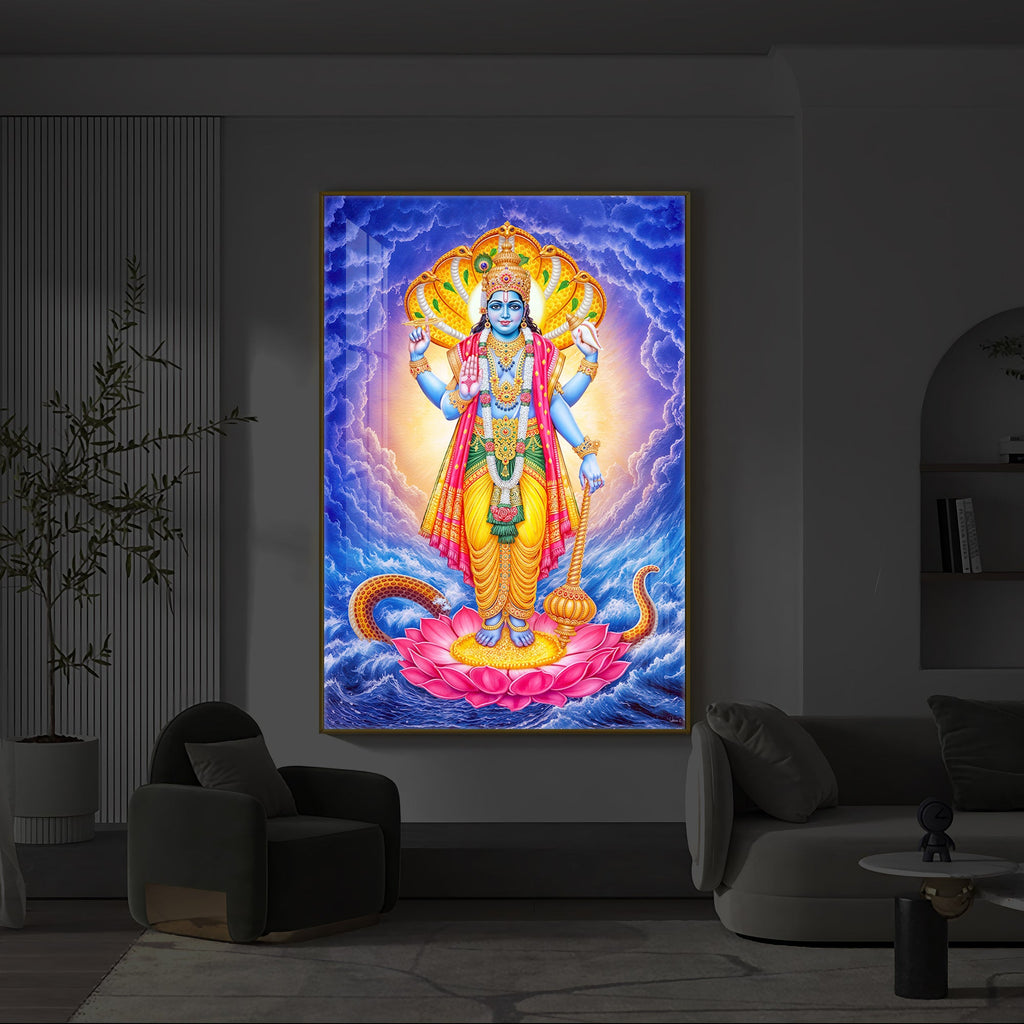 Sri Maha Vishnu Modern Luxury Backlight Vertical Wall Art