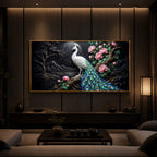 White Peacock With Flowers Modern Luxury Backlight Horizontal Wall Art