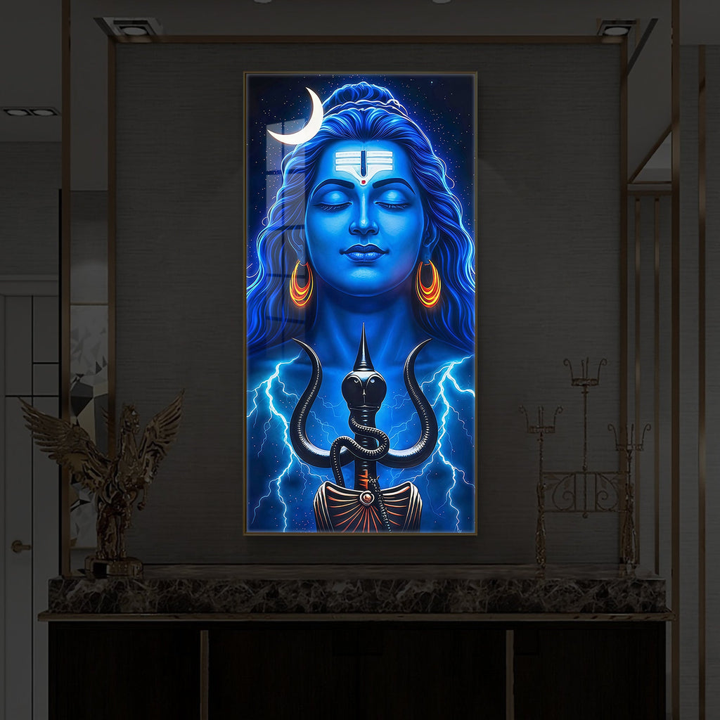 Lord Shiva Trishul Modern Luxury Backlight Vertical Wall Art