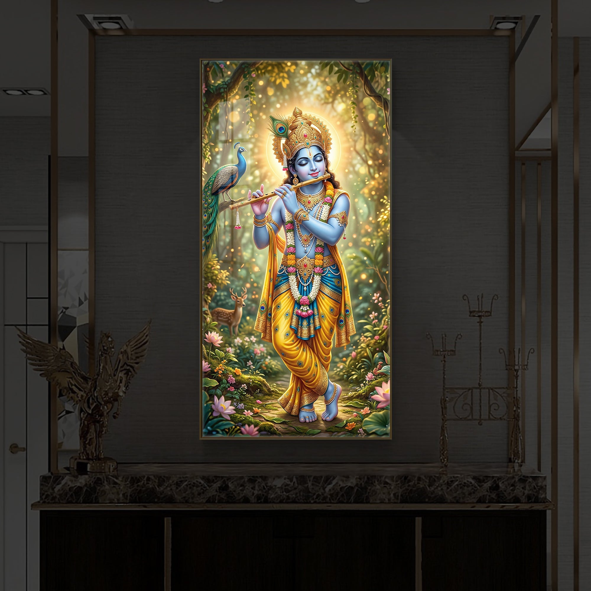 Loving Krishna Modern Luxury Backlight Vertical Wall Art