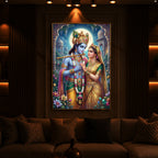 Goddess Shri Radha and God Krishna Modern Luxury Backlight Vertical Wall Art