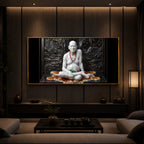 White Marble Swami Samarth Modern Luxury Backlight Horizontal Wall Art