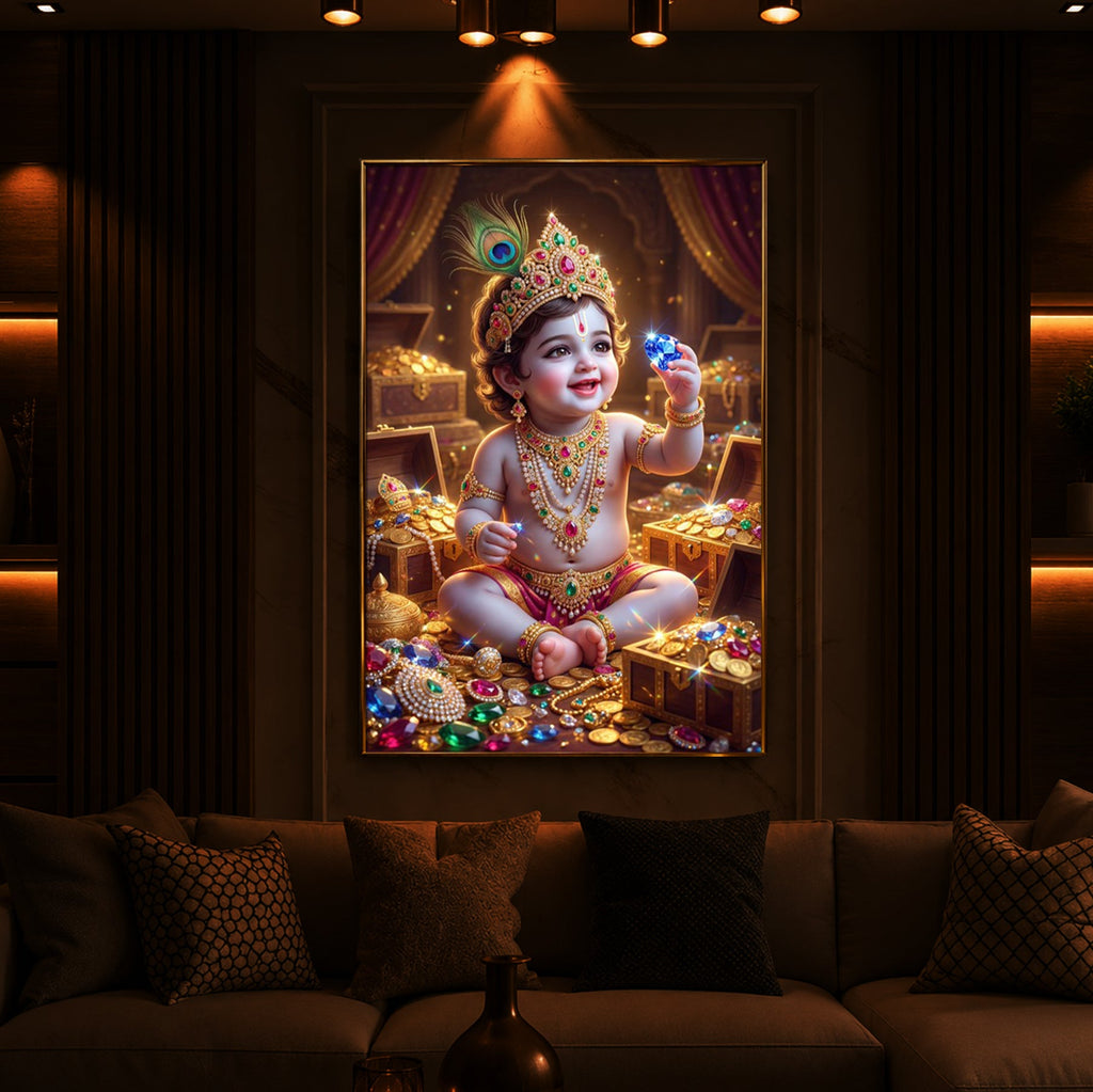 Little Lord Krishna Ji Modern Luxury Backlight Vertical Wall Art