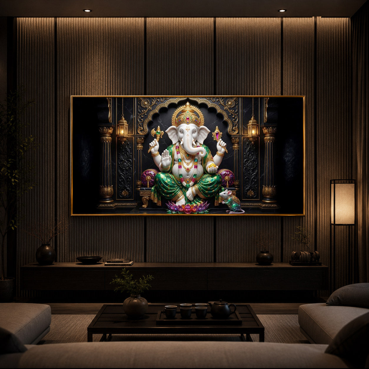 Majestic Lord Ganesha Luxury Backlight Horizontal Wall Art