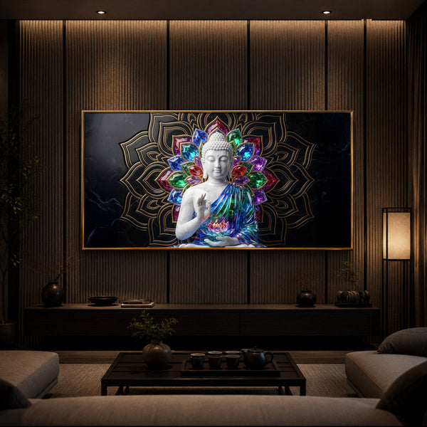 Meditating Buddha Modern Luxury Backlight Horizontal Wall Art