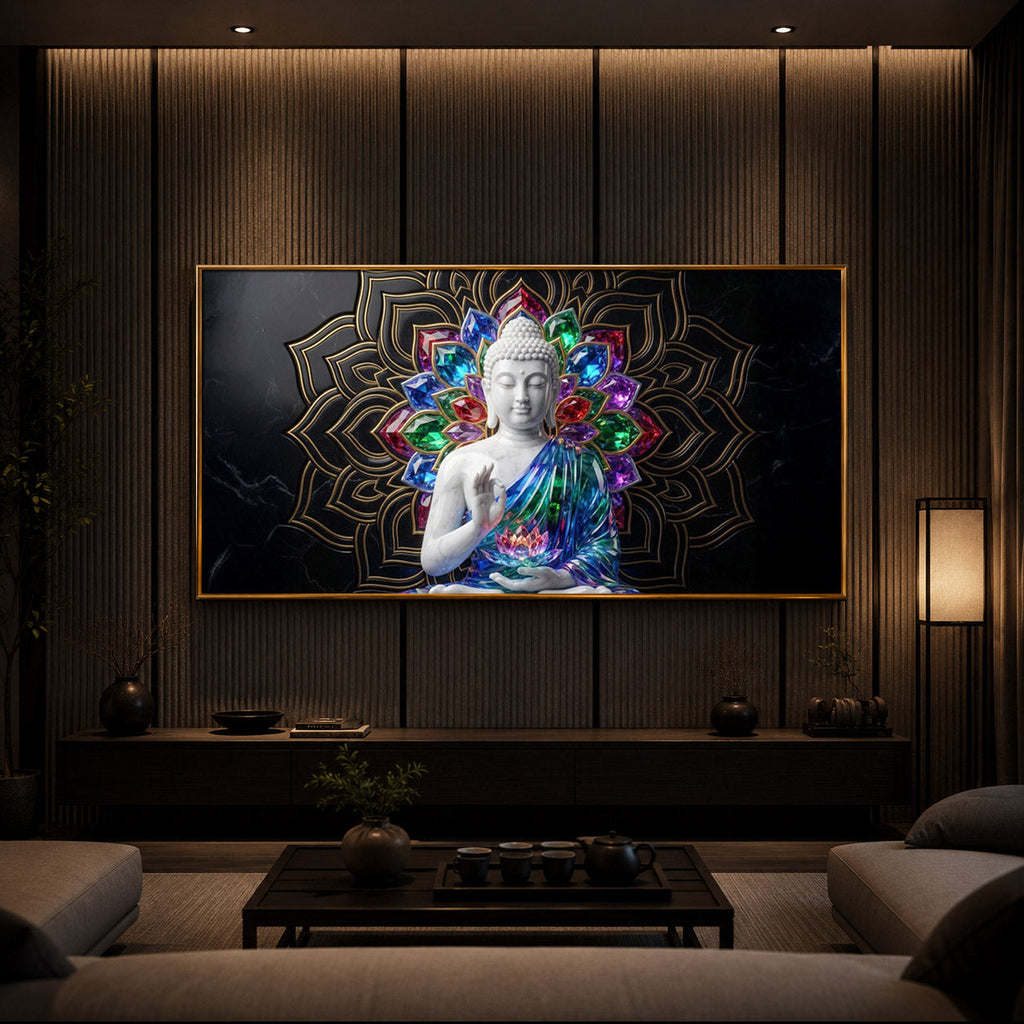 Meditating Buddha Modern Luxury Backlight Horizontal Wall Art