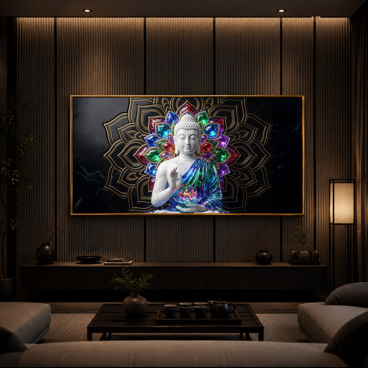 Meditating Buddha Modern Luxury Backlight Horizontal Wall Art