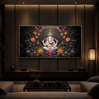 Lord Ganesha Blooming Lotuses Modern Luxury Backlight Horizontal Wall Art