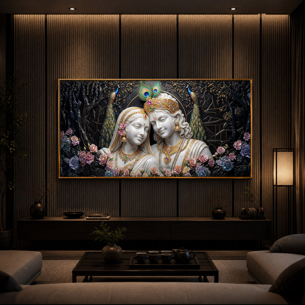 Beautiful Radha Krishna Modern Luxury Backlight Horizontal Wall Art