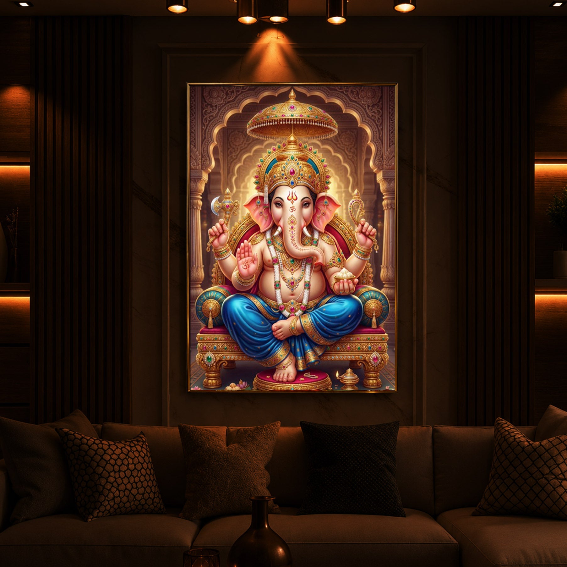Shree Ganesh Modern Luxury Backlight Vertical Wall Art