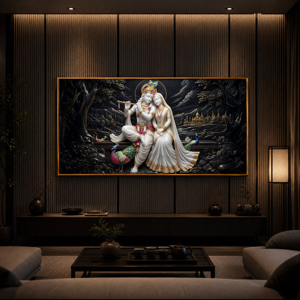 Divine Harmony Radha Krishna Modern Luxury Backlight Horizontal Wall Art