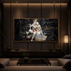 Divine Harmony Radha Krishna Modern Luxury Backlight Horizontal Wall Art