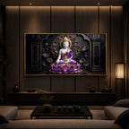 Buddha In Purple Robes Modern Luxury Backlight Horizontal Wall Art