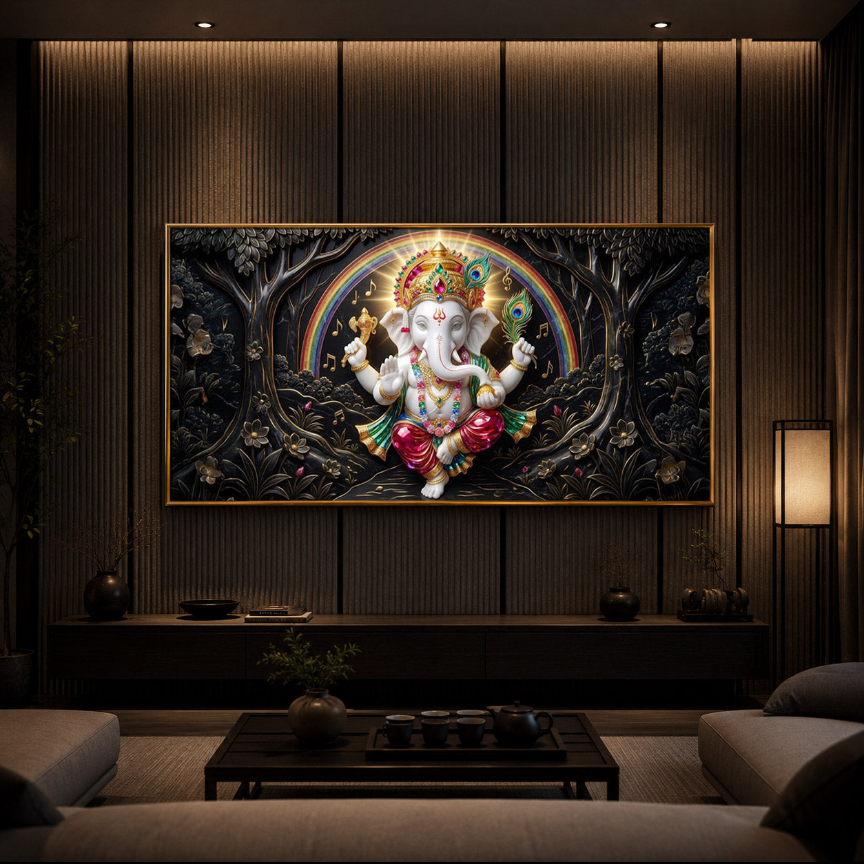 Divine Shree Ganesh Ji Modern Luxury Backlight Horizontal Wall Art