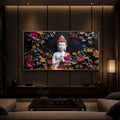 White Buddha With Pink Lotus Modern Luxury Backlight Horizontal Wall Art