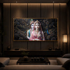 Blissful Radha Krishna Modern Luxury Backlight Horizontal Wall Art