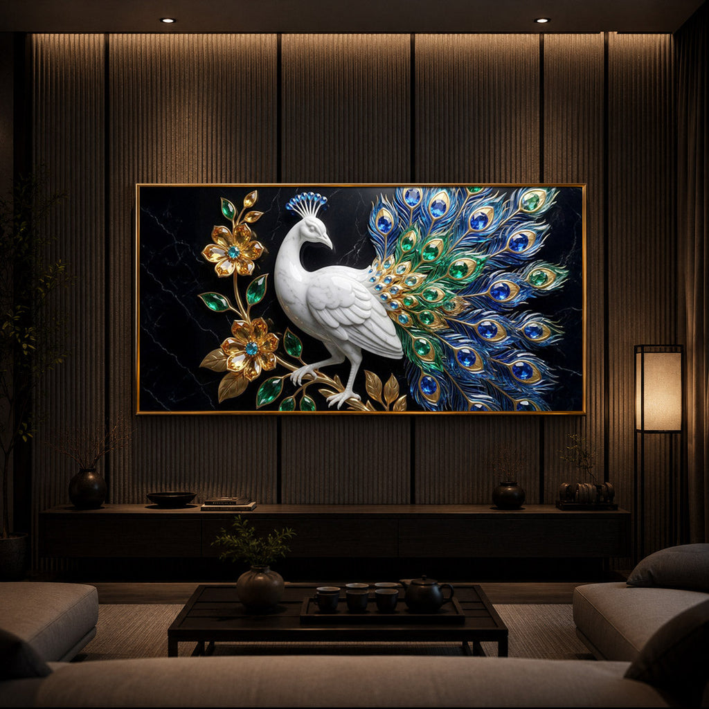 Peacock Modern Luxury Backlight Horizontal Wall Art
